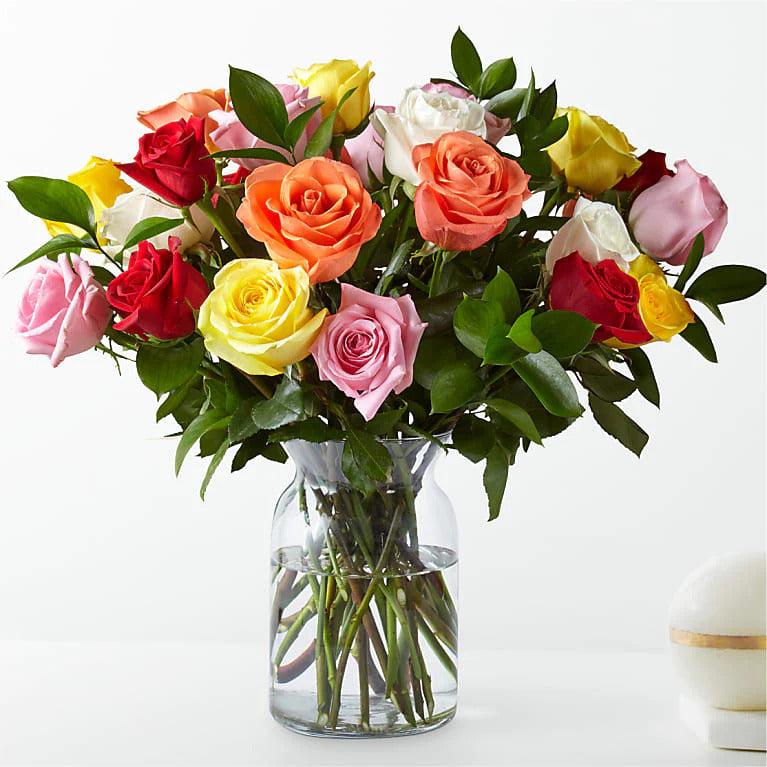 Mixed colorful Roses with Vase