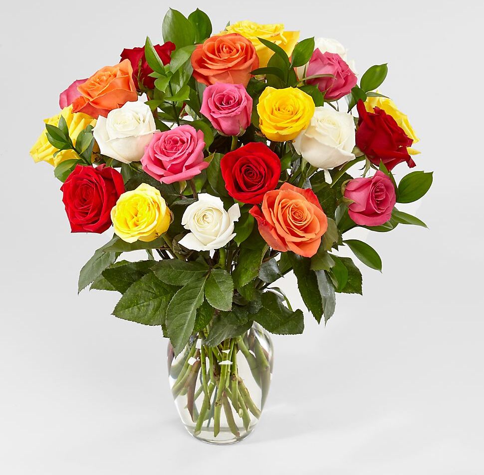 Mixed colorful Roses with Vase