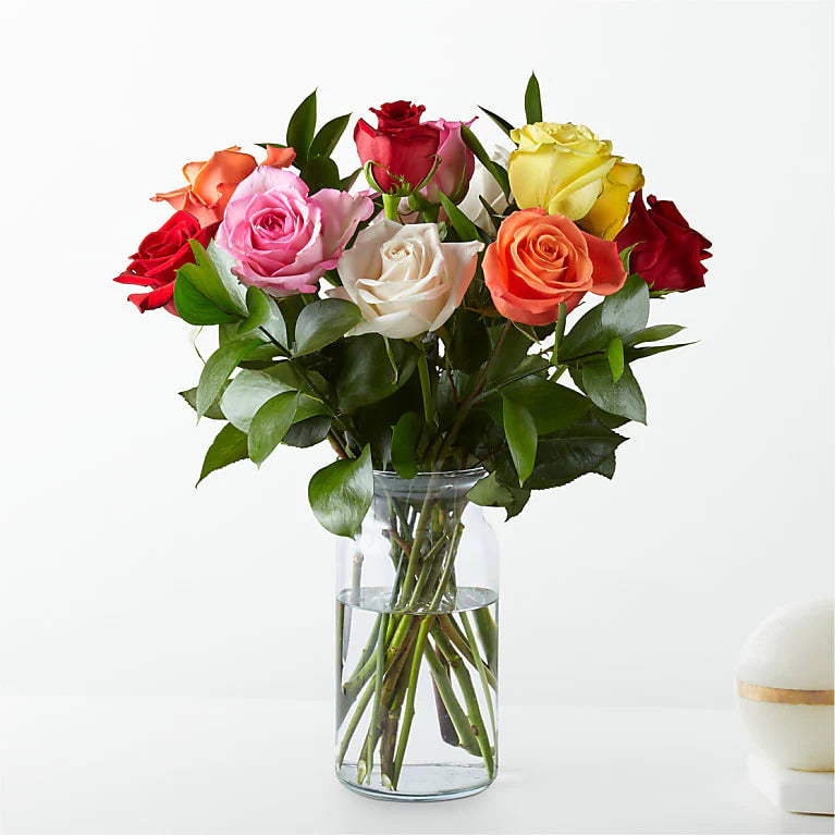 Mixed colorful Roses with Vase